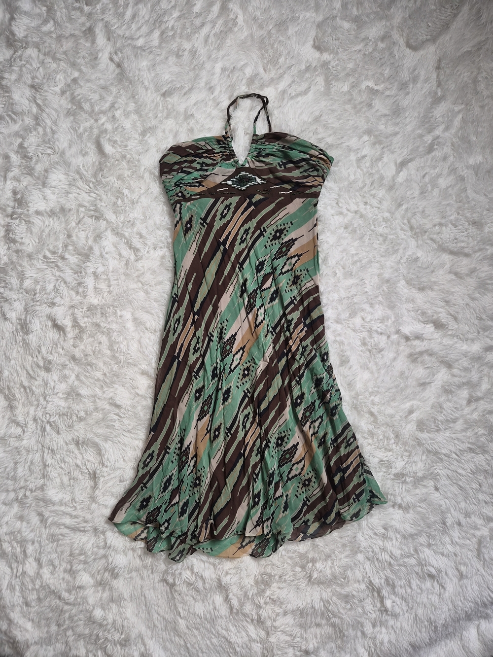 Vintage Y2K BCBGMAXAZRIA Dress Silk Green Brown Size 6 Small S Cocktail Party ✨️